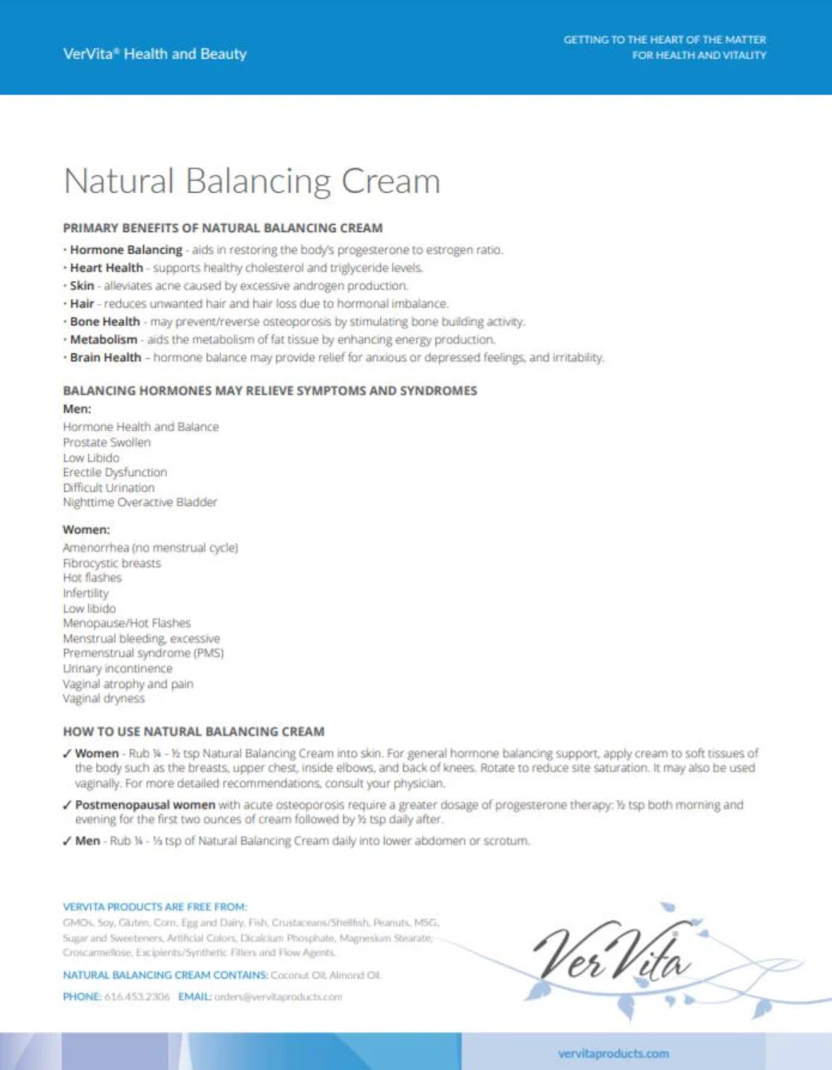 VerVita Natural Balancing Cream 2oz